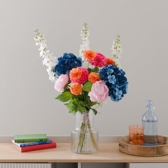 Artificial Luella Blue Hydrangea & Ball Dahlia Bouquet