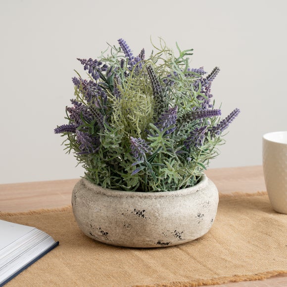 Artificial Lavender Plant in Round Cement Plant Pot