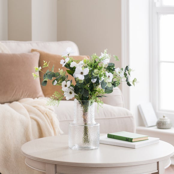 Artificial White Butterfly Ranunculus & Fern Bouquet