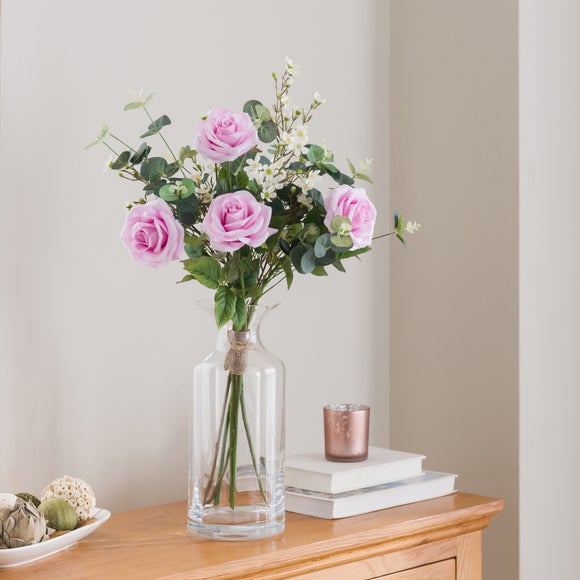 Artificial Pink Rose & Waxflower Bouquet