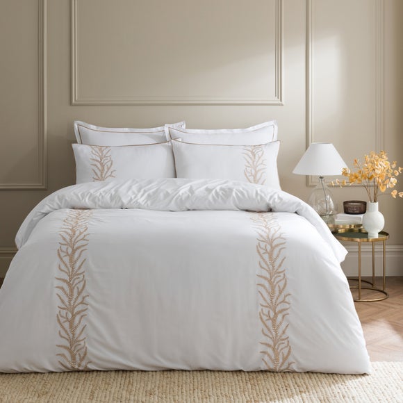 Embroidered Leaf Trail Microfibre Duvet Cover & Pillowcase Set