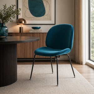 Fusion Living Luxurious Velvet Dining Chair With Black Metal Legs