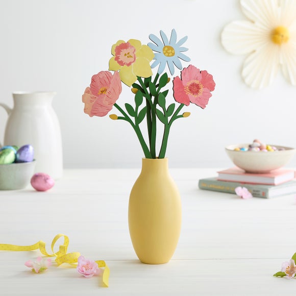 Wooden Flower Bouquet in Yellow Vase