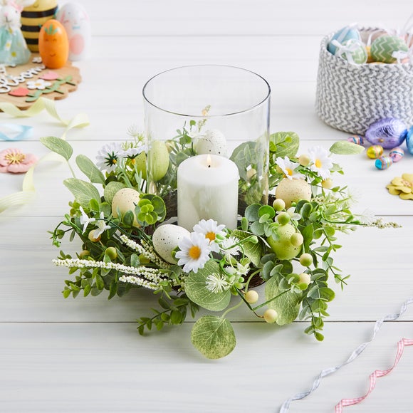 Artificial Easter Egg Floral Pillar Candle Holder