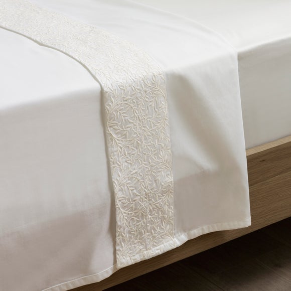 Dorma Elmley Embroidered 100% Cotton Flat Sheet