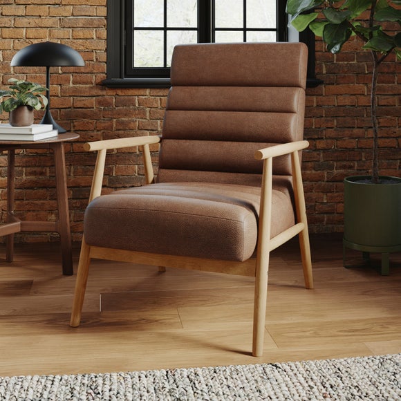 Alpine Faux Leather Ribbed High Back Spindle Chair