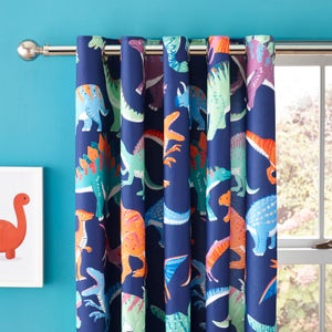 Bright Dino Blackout Eyelet Curtains