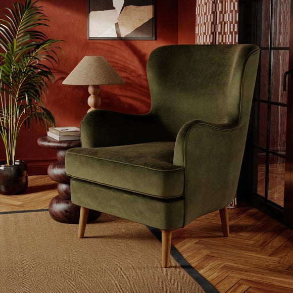 Click to view product details and reviews for Leo Velvet High Back Winged Armchair.