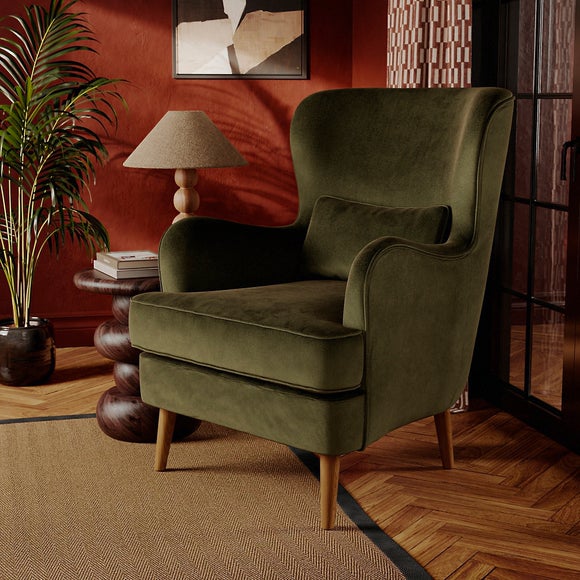 Leo Velvet High Back Winged Armchair