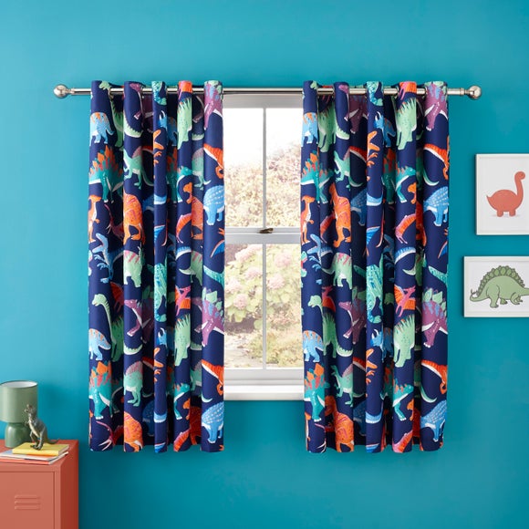 Bright Dino Blackout Eyelet Curtains
