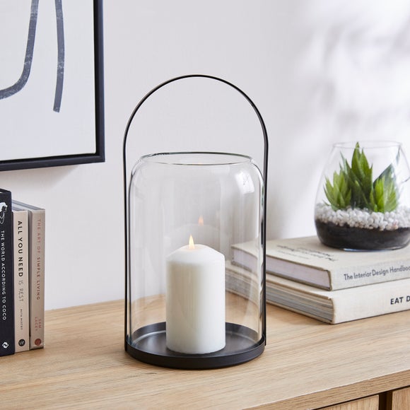 Round Curved Metal & Glass Lantern
