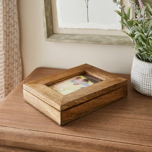 Wooden Trinket Box With Photo Frame Lid