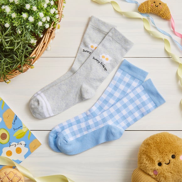 Ladies' Pack of 2 Egg & Gingham Socks