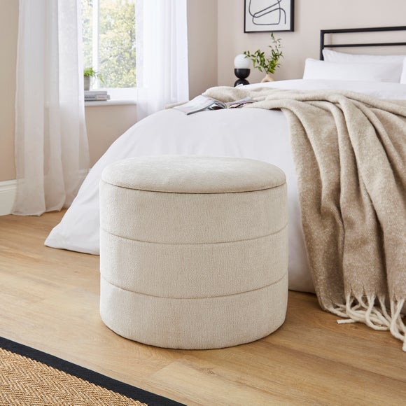 Chenille Round Ottoman with Tray