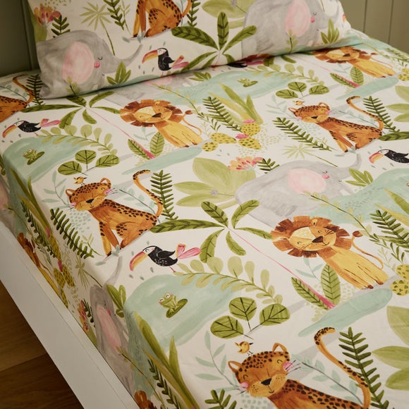 Set of 2 Jungle Friends Thread Count 100% Cotton Fitted Sheets