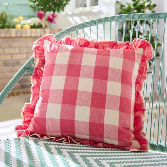 Frilled Gingham Outdoor Square Cushion