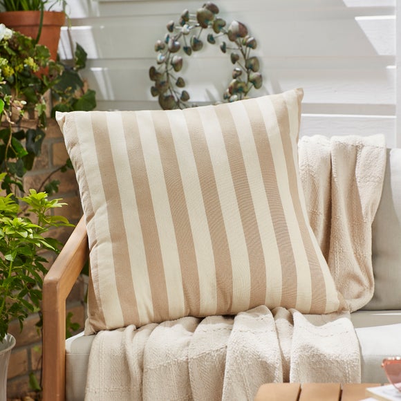 Striped Linen Effect Outdoor Square Cushion