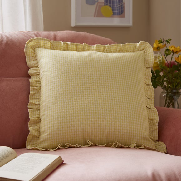 Gingham Frill 100% Cotton Square Cushion