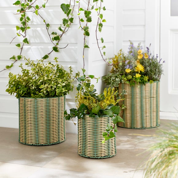 View Set Of 3 Woven Plant Pots View Set Of 3 Woven Plant Pots
