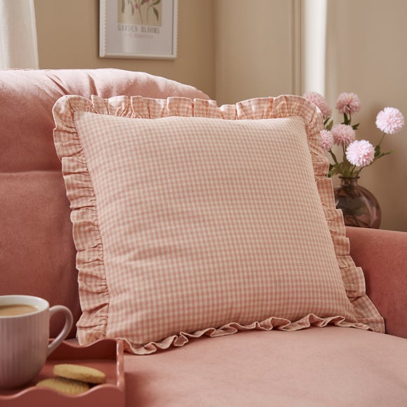 Gingham Frill 100% Cotton Square Cushion