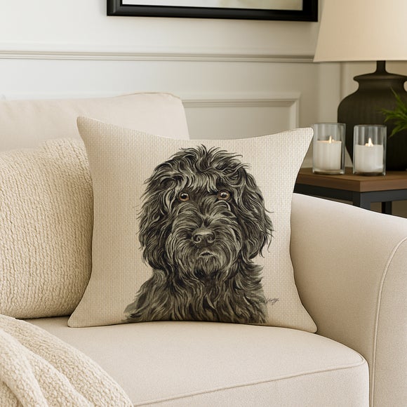 Click to view product details and reviews for Christine Varley Black Cockapoo Square Cushion.