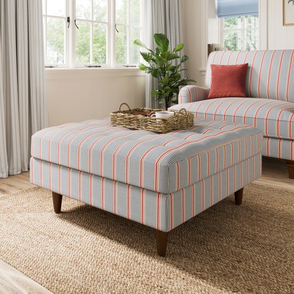 Zoe Retro Coastal Stripe Square Storage Footstool