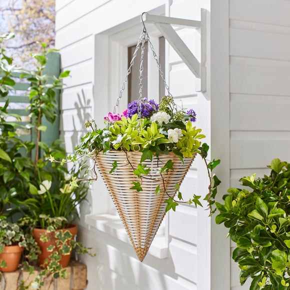 Click to view product details and reviews for Artificial Mixed Flower Hanging Cone Basket. Click to view product details and reviews for Artificial Mixed Flower Hanging Cone Basket.