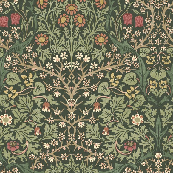 William Morris at Home Blackthorn Forest Spruce Velvet Fabric Sample