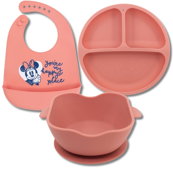 Minnie Mouse Baby Girl Silicone Plate and Bib Set