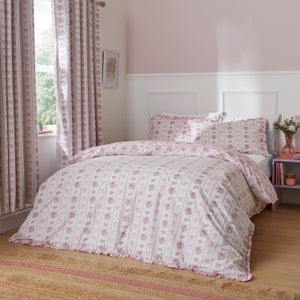 Vintage Floral Frill 100 Cotton Duvet Cover And Pillowcase Set
