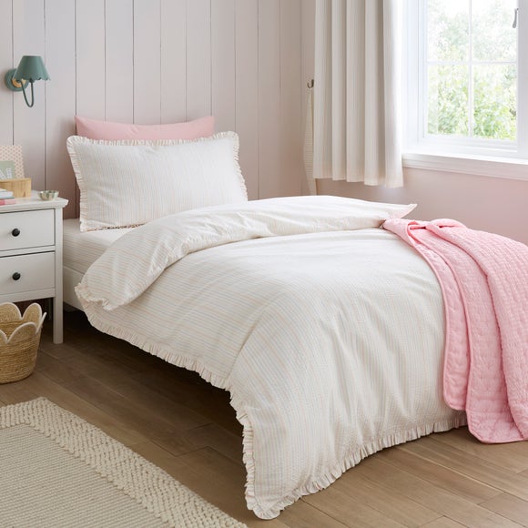 Stripe Frill Seersucker Cotton Duvet Cover and Pillowcase Set