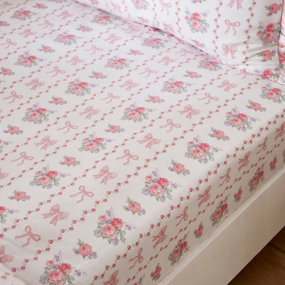 Set of 2 Vintage Floral Cotton Fitted Bed Sheets
