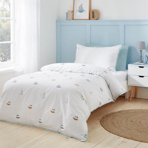 Embroidered Boats Cotton Duvet Cover And Pillowcase Set