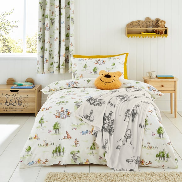 Disney Winnie the Pooh Watercolour Cotton Duvet Cover and Pillowcase Set