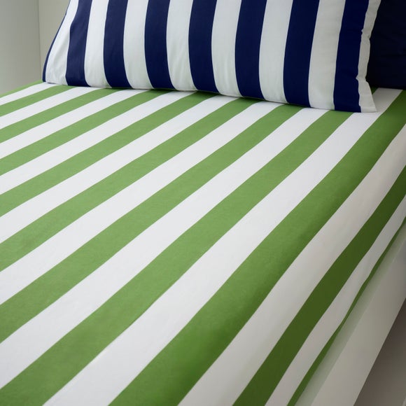 Set of 2 Bold Stripe Cotton Fitted Bed Sheets