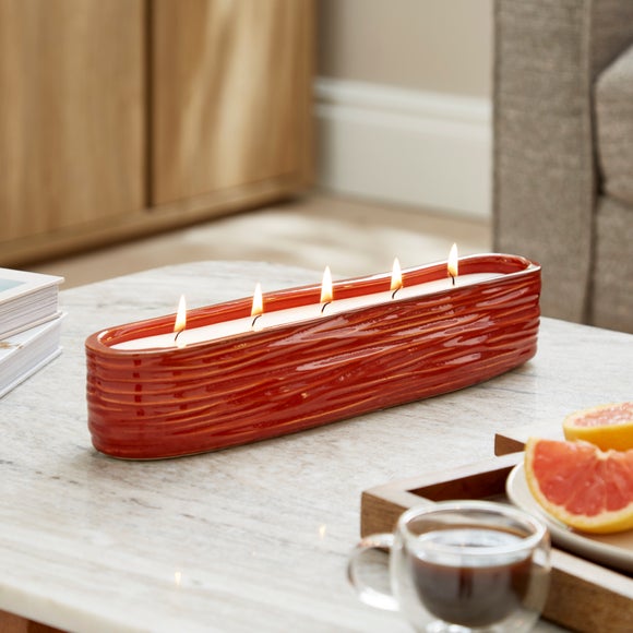 Textured Ceramic Woody Long Multi Wick Candle