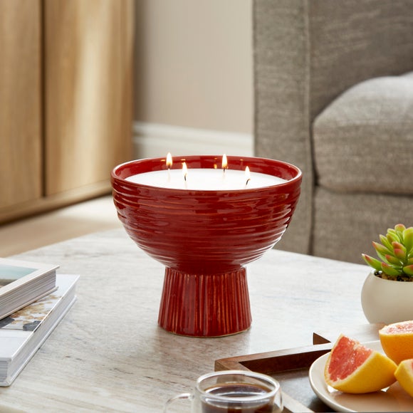 Textured Ceramic Woody Round Multi Wick Candle