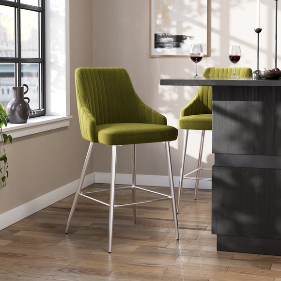 Shea Chrome Leg Counter Height Barstool, Velvet