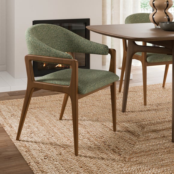 Click to view product details and reviews for Hugh Carver Dark Stained Dining Chair Tonal Boucle.