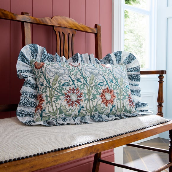 Click to view product details and reviews for William Morris At Home Pink And Rose Frilled Rectangle Cushion.