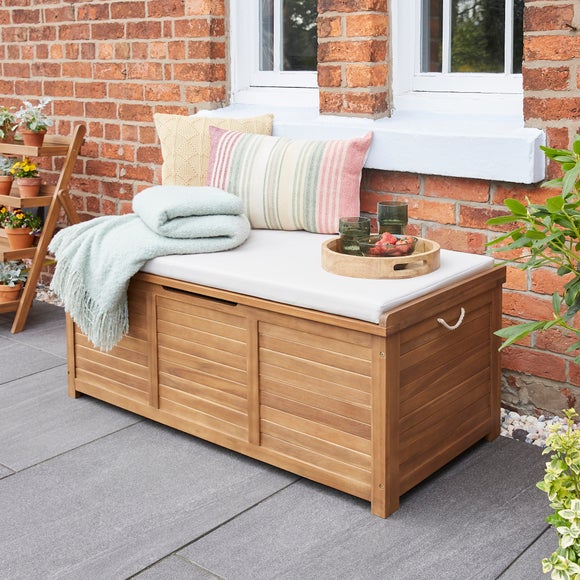 Vienna Wooden Garden Storage Bench with Cushion