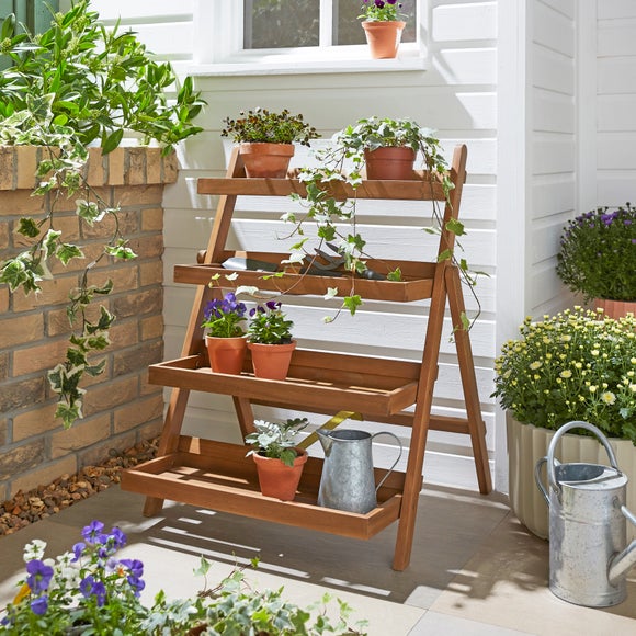 Folding 4 Tier Wooden Plant Pot Stand