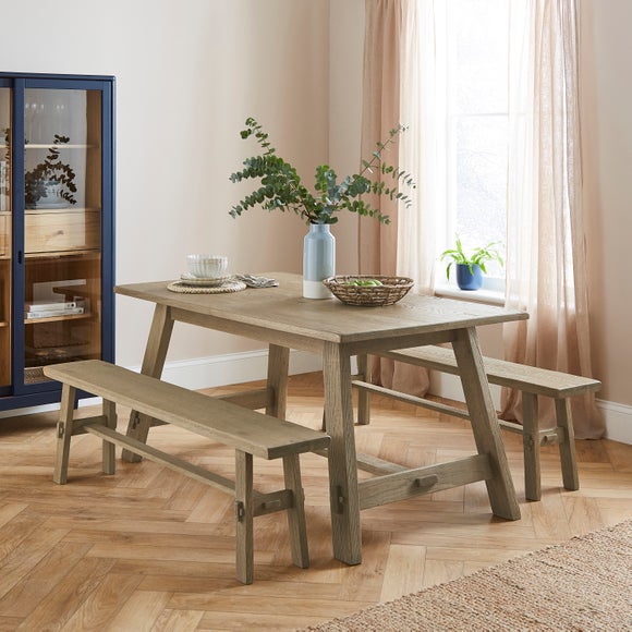 Enola Large Dining Bench, Rustic Oak