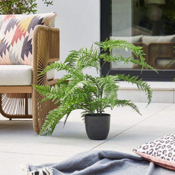Artificial Fern in Black Plant Pot