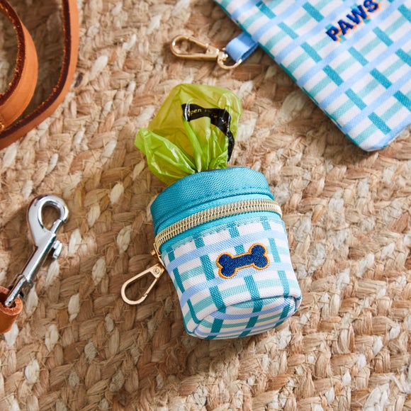 Blue Checked Dog Poop Bag Holder