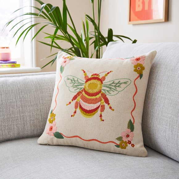 Embroidered Bee Square Cushion