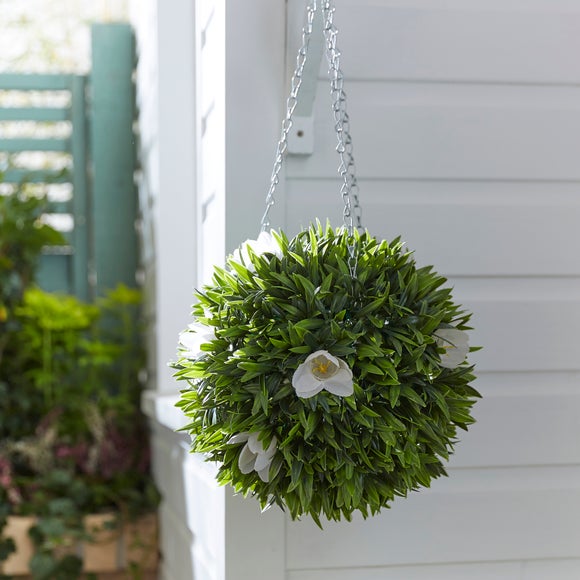 Artificial White Flower Topiary Ball