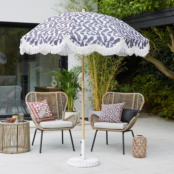 Folia Print Beach Parasol with Fringe