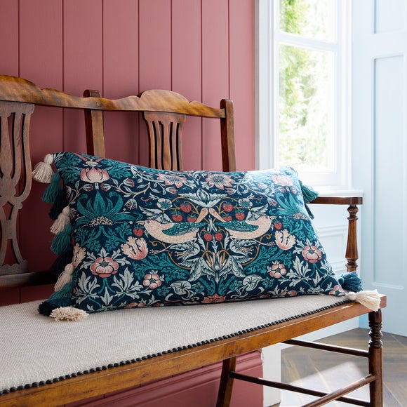 William Morris At Home Strawberry Thief Tassel Rectangle Cushion