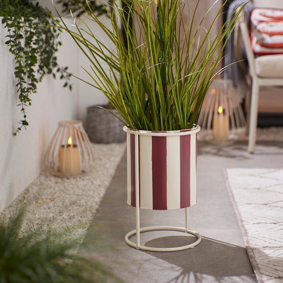 Metal Red Stripe Plant Pot on Stand